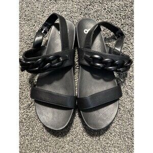 SO Black Polyurethane Strappy Sandals Chain Buckle Casual Women’s Size 9 M